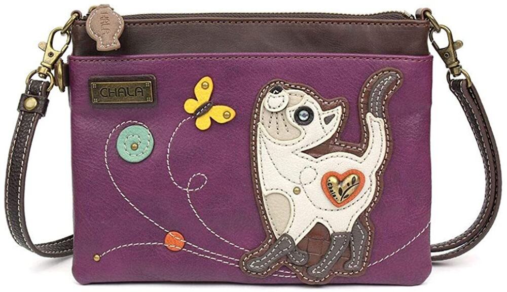 Chala Faux Leather Mini Crossbody Handbag Purse - Slim Cat, Purple NWT